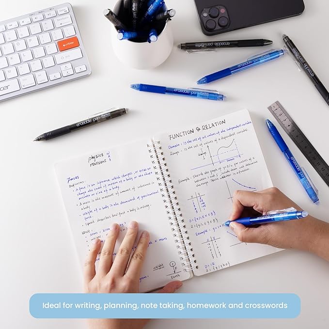 ParKoo 20 Pack Retractable Erasable Gel Pens Clicker, Fine Point 0.7 mm, Make Mistakes Disappear, Black Pens for Writing, Journaling and Crossword Puzzles-DeskLoop Office