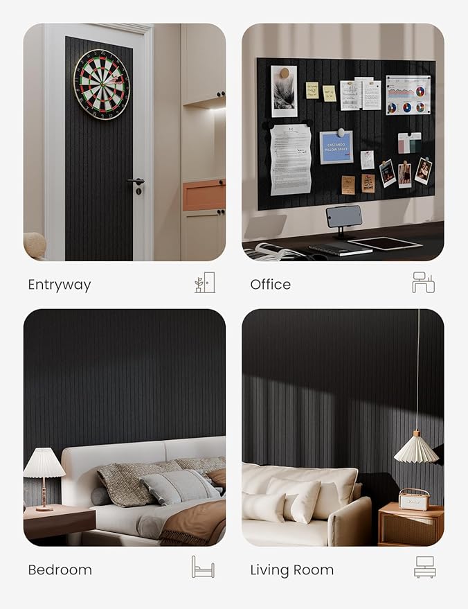 Bumusty Large Cork Board Alternative-36 x24 Felt Bulletin Board Tiles, with 30 Pushpins, 40 Adhesive Tabs, 6-Pack Slat Wall Paneling, Cork Boards for Office Push Pin Board Felt Board-Black-DeskLoop Office