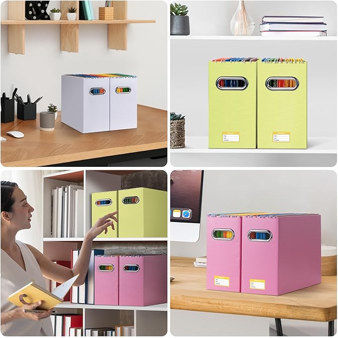 BALEINE File Organizer Box, Cardboard File Folder Organizer with Handle for Letter Size, Portable Collapsible Hanging Filing Box for Home Office Document Storage (2 Pack, Yellow)-DeskLoop Office