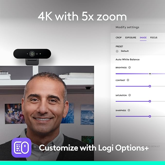Logitech Brio 4K Webcam, Video Calling, Noise-Cancelling mic, HD Auto Light Correction, Wide Field of View, Works with Microsoft Teams, Zoom, Google Voice, Google Meet, PC/Mac/Laptop/MacBook/Tablet-DeskLoop Office