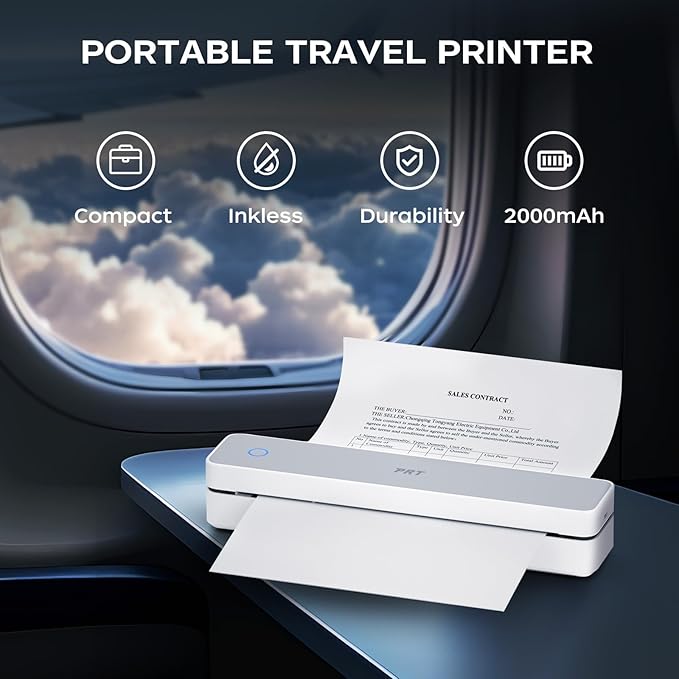 PRT Thermal Portable Printer Wireless for Travel, Inkless Bluetooth Support 8.5"x11" US Letter, A4, Compatible with iOS, Android, Laptop, Mobile Printer for Office, Vehicle, Home Use-DeskLoop Office
