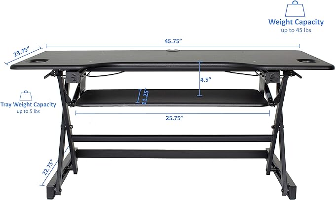 Rocelco 46" Large Height Adjustable Standing Desk BUNDLE - Quick Sit Stand Up Dual Monitor Riser - Tall Gas Spring Assist Computer Workstation - Retractable Keyboard Tray - Black (R DADRB-46-FS2)-DeskLoop Office