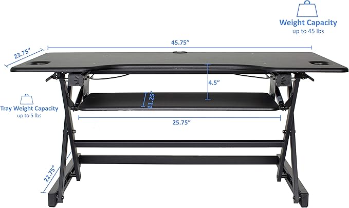 Rocelco 46" Large Height Adjustable Standing Desk Converter with Double Monitor Mount Arm BUNDLE - Quick Sit Stand Up Computer Workstation Riser - Retractable Keyboard Tray - Black (R DADRB-46-DM2)-DeskLoop Office