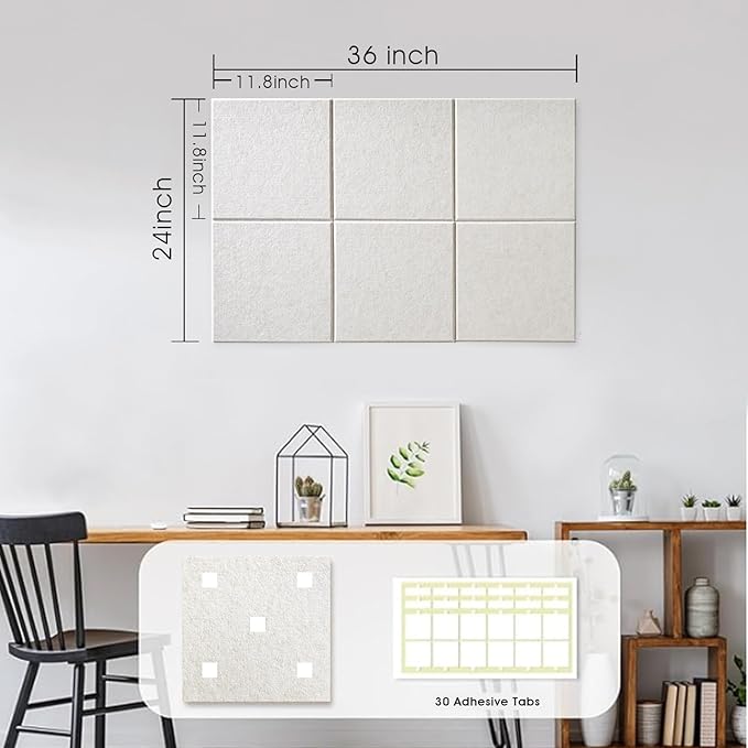 Large Cork Board for Office Wall Decor,36"x24"-6 Pack Felt Wall Tiles with Safe Removable Adhesive Tabs, 1/2" Thick, Felt Bulletin Board Pin Board Cork Boards for Walls - Oatmeal-DeskLoop Office