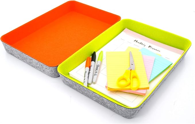 Welaxy 2-piece Office desk drawer organizer tray letter-size documents A4 paper book file Folder Holder storage bins (Orange + Green)-DeskLoop Office