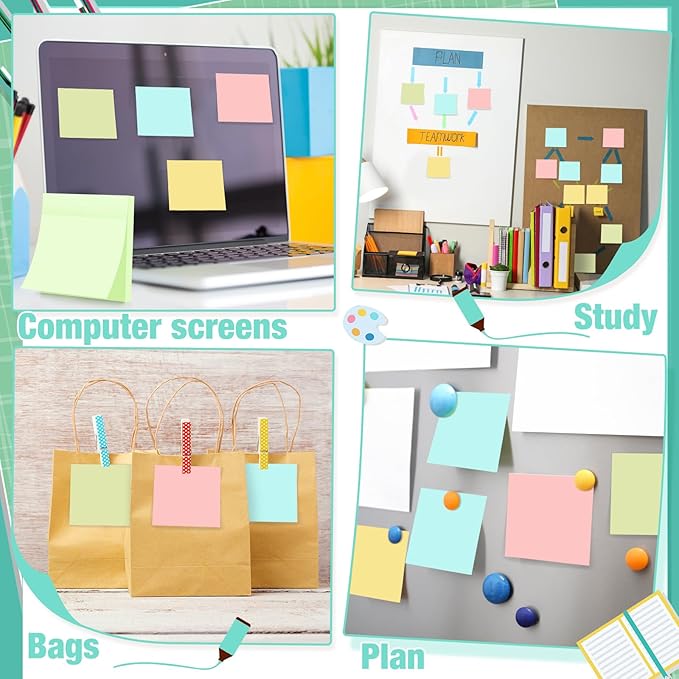 Fainne 200 Pack Sticky Notes Bulk Back to School Supplies Self Stick Note Pads Paper Memo for Office First Day of School Student Teacher Essentials (3 x 3 Inch,Simple Color)-DeskLoop Office