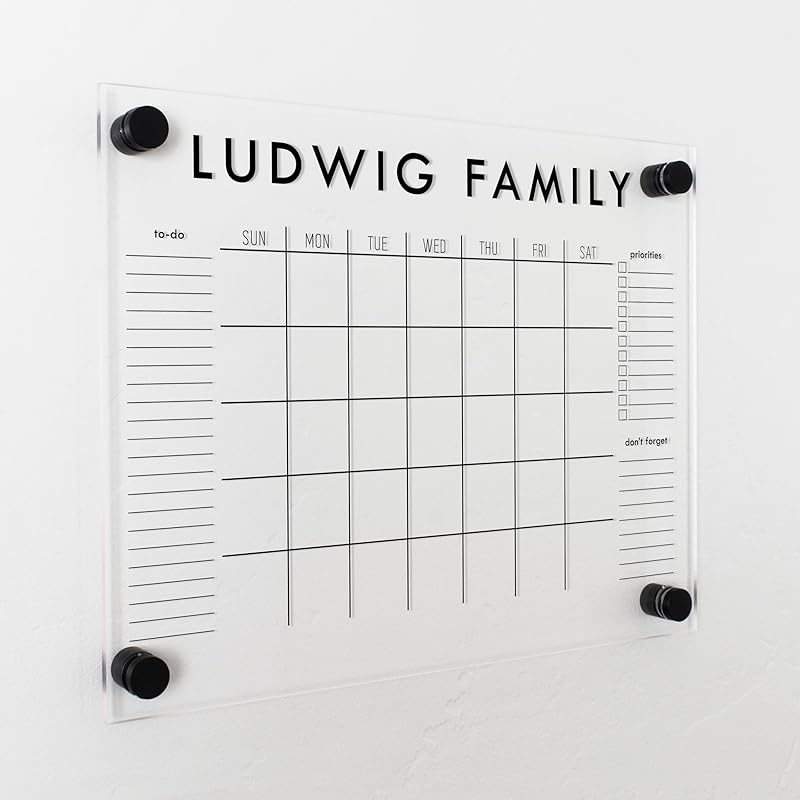 Personalized Clear Acrylic Calendar for Wall, Calendar Whiteboard for Wall, Dry Erase Calendar for Wall, Wall Calendar Organizer System for Home (Block, Black, 14"W x 11"H)-DeskLoop Office