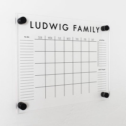 Personalized Clear Acrylic Calendar for Wall, Calendar Whiteboard for Wall, Dry Erase Calendar for Wall, Wall Calendar Organizer System for Home (Block, Black, 14"W x 11"H)-DeskLoop Office