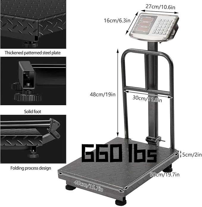 660lb Floor Industrial Platform Scale with Removable Guardrail Digital Scale with Accurate LB/KG High-Definition Displa Foldable for Weighing Luggage Package Shipping Double Sided Display-DeskLoop Office