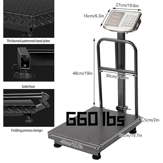660LBS Industrial Platform Scale Weight Computing Digital Scale Floor Platform Scale with Removable Guardrail Perfect for Postal Luggage Shipping Mailing Weighing LB/KG-DeskLoop Office