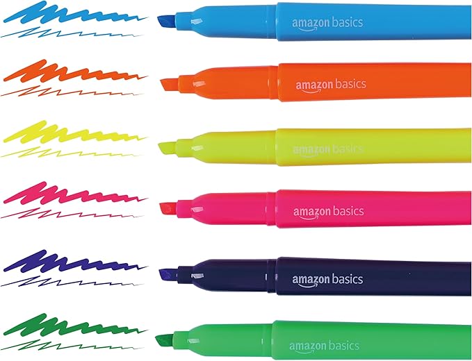 Amazon Basics Highlighters, Fluorescent Ink, Chisel Tip, School Supplies, 24 Pack, Multicolor-DeskLoop Office