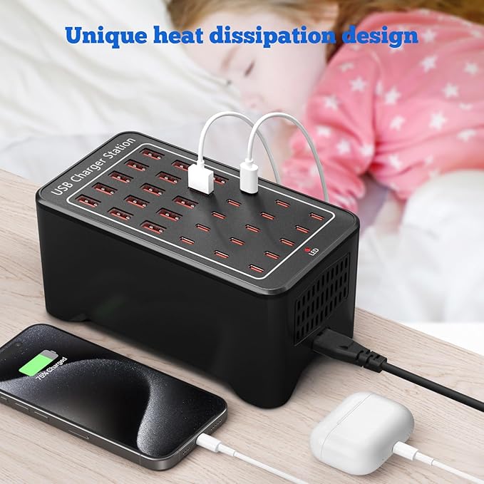 Charging Station, USB C Charger Block, 150W 30-Port【15USB-C + 15USB-A】, Travel Charger Station Fast Charger Desktop USB Wall Charger Compatible iPhone, iPad, Tablets, Smartphones-DeskLoop Office