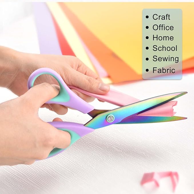 Craft Scissors Set of 3 pack, Sharp Rainbow Titanium Coating All Purpose Scissors, Ergonomic Semi-Soft Rubber Grip, Suitable for School, Office and Household Use, 9.2''/8.5''/5.6"-DeskLoop Office