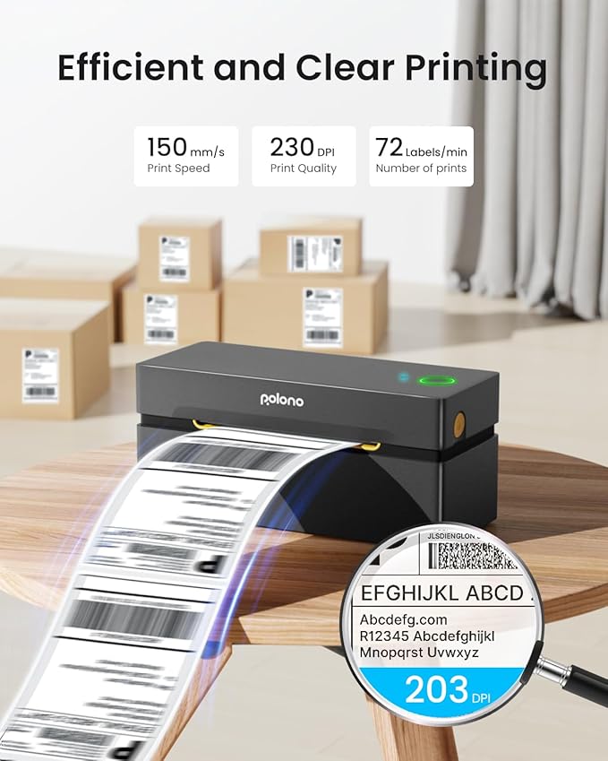 POLONO Bluetooth Thermal Shipping Label Printer, Wireless 4x6 Shipping Label Printer for Small Business, Support iOS, Android, Windows and Mac, Compatible with Amazon, Ebay, Shopify, Etsy, USPS(Black)-DeskLoop Office