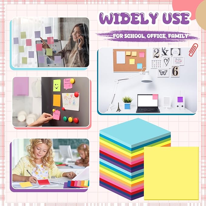 Zubebe 200 Pads Sticky Notes Bulk, Bright Colors Notepads Self Stick Note Square Memo Post Sticky for Office School, 45 Sheets/pad(3 × 3 Inch)-DeskLoop Office