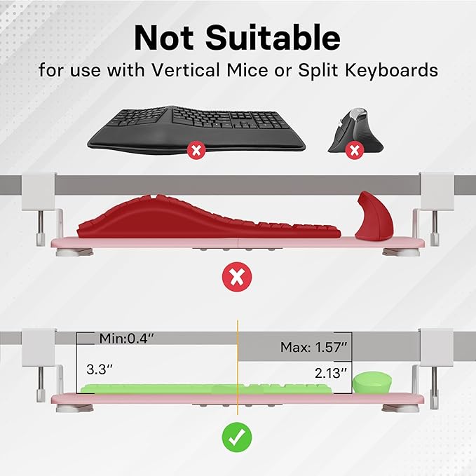 BONTEC KMT01 Under Desk Keyboard Tray, Pull-Out Keyboard & Mouse Platform with C-Clamp, 25.6 x 11.8 in Space-Saving Ergonomic Slide-Out Drawer, Pink-DeskLoop Office