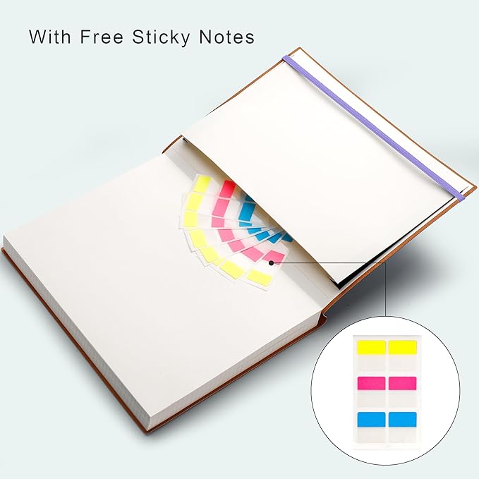 EMSHOI A4 College Ruled Notebook Journal- 400 Pages (200 sheets), 7mm Spacing & Vegan Leather Cover for Work, School, Bible Study, Bullet Journaling- with Sticky Notes, Pocket & Pen Holder- Purple-DeskLoop Office