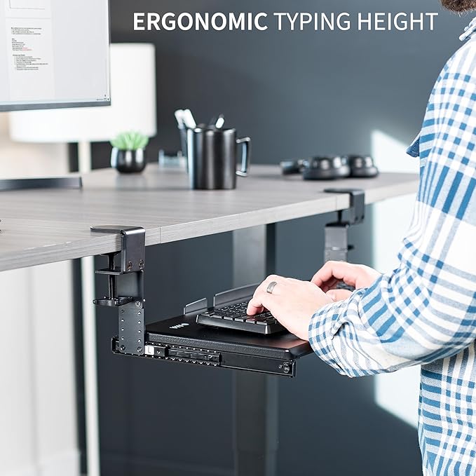 VIVO Large Height Adjustable Under Desk Keyboard Tray, C-clamp Mount System, 27(33 Including Clamps) x 11 inch Slide-Out Platform Computer Drawer for Typing, Black, MOUNT-KB05HB-DeskLoop Office