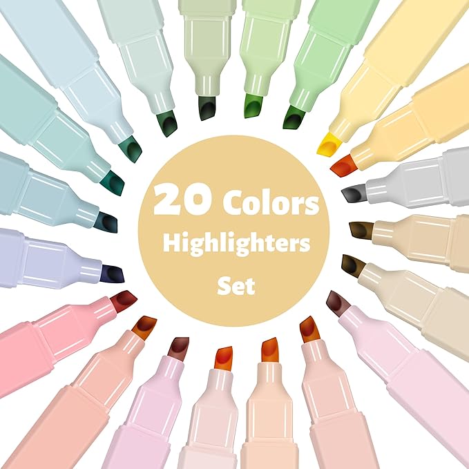 Highlighters,20Pcs Highlighters Assorted Colors,Chisel Tip Bible Pens,Pastel Markers for Journaling Planner Notes Graduation Gifts-DeskLoop Office