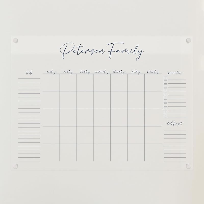 Personalized Clear Acrylic Calendar for Wall, Calendar Whiteboard for Wall, Dry Erase Wall Calendar, Wall Calendar Organizer System for Home (Cursive, Navy, 31"W x 23"H)-DeskLoop Office