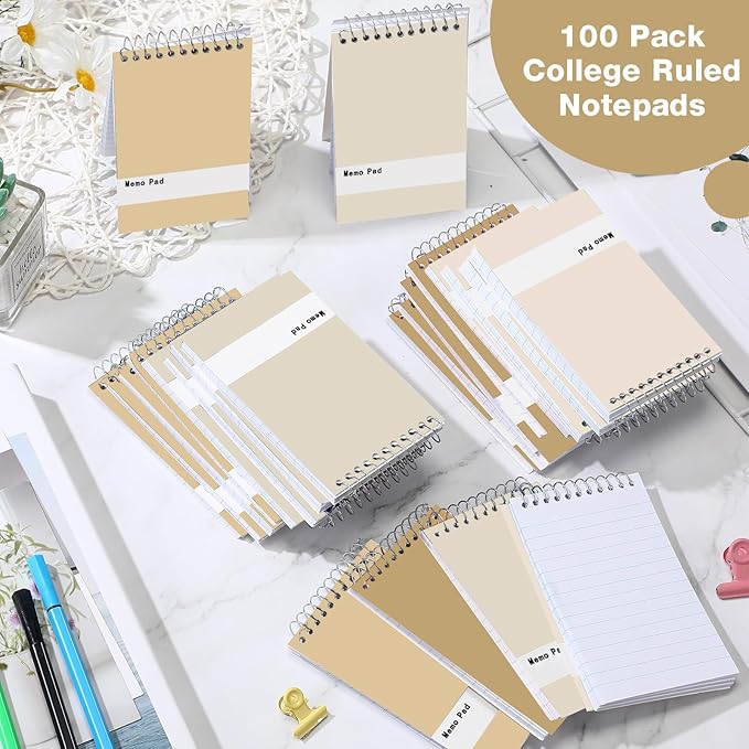Thenshop 100 Pads Spiral Memo Pads Bulk 3 x 5 Inch Small Pocket Notepad Top - Image 6