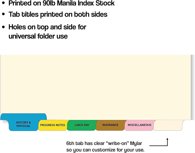 Doctor Stuff - Stock Medical Chart Dividers, 130 Sets of 6 Popular Healthcare Index Tabs, Bottom Tab, 8-1/2" x 11-3/8", File Folder Organizer for Nursing Patient Charts & Medical Records-DeskLoop Office