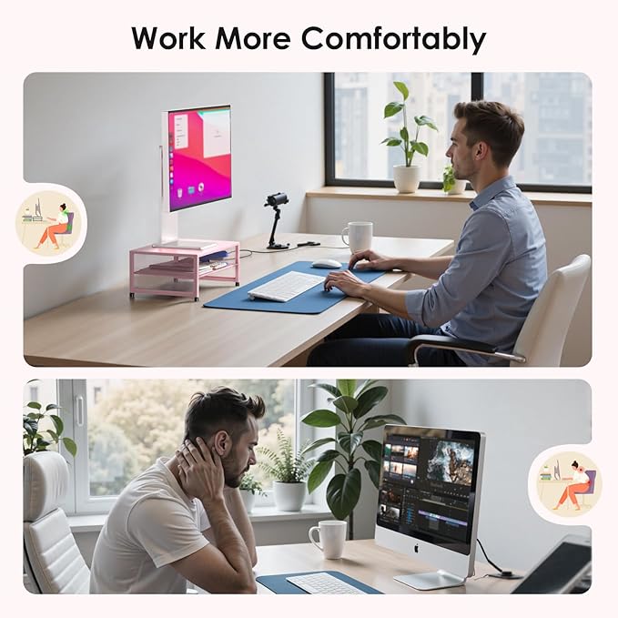 Computer Monitor Stand Riser, Desk Organizers and Accessories, Printer & Laptop Stand, Office Desk Accessories & Desktop Workspace Organizers for Office Supplies (Pink)-DeskLoop Office