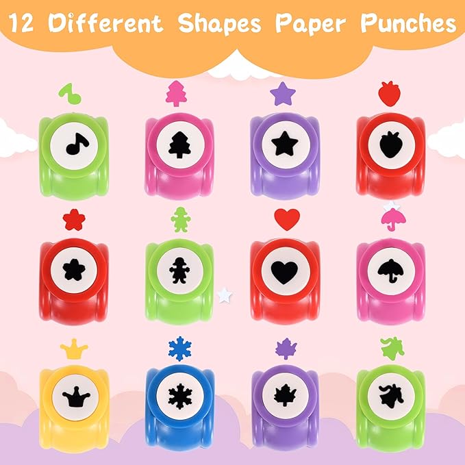 12 PCS Craft Scissors Decorative Edge, 12 PCS Small Hole Punch Shapes, 90 Sheets Colorful Origami, Kids Adults Craft Kit for DIY Crafts, Scrapbooking, Card Making, School Supplies-DeskLoop Office
