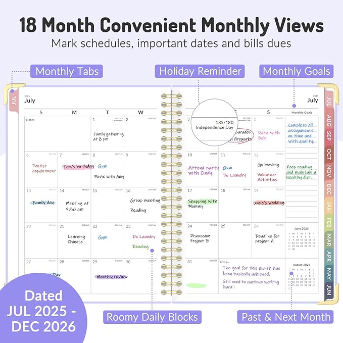 Jul 2025 - Dec 2026 Planner, Forvencer Academic Planner 2025-2026, 18 Month Daily Planner, 6" x 8", Weekly & Monthly Agenda Book, Hardcover Calendar Book, School Supplies for Student Teacher, Purple-DeskLoop Office