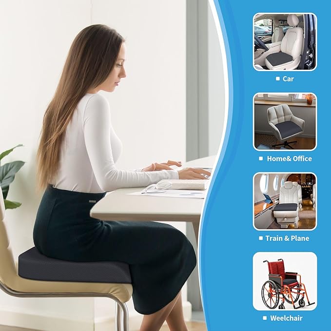 Large Seat Cushion,Soft Foam Cushion for Long Sitting Hours on Office Chair, Home & Car, Non-Slip Chair Pad for Relieving Back & Sciatica & Hip & Coccyx Pain (Grey)