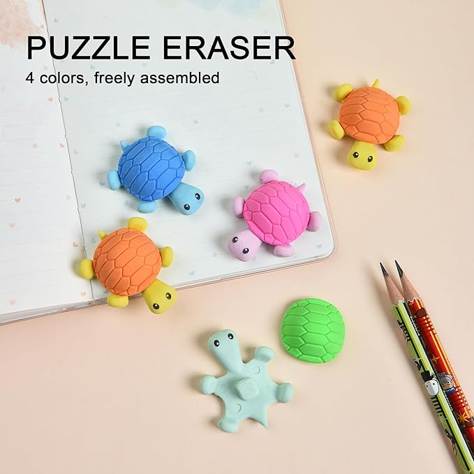 16 Pcs Cute Turtle Pencil Erasers for Kids, Novelty Rubber Turtle Desk Pet Erasers for Classroom Favors Party Supplies-DeskLoop Office