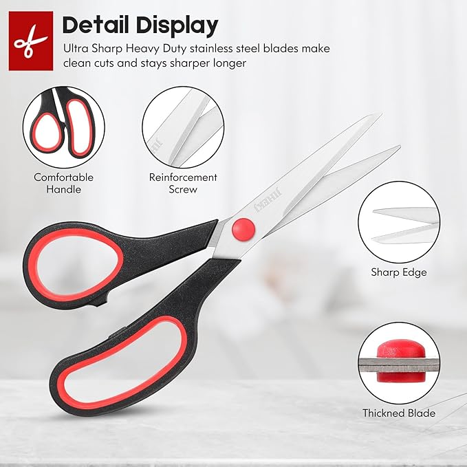 Scissors Bulk black 6-Pack, All Purpose Stainless Steel Sharp Scissors for Office Home General Use Craft Supplies, High/Middle School Classroom Class Older Kids Set, Right/Left-DeskLoop Office
