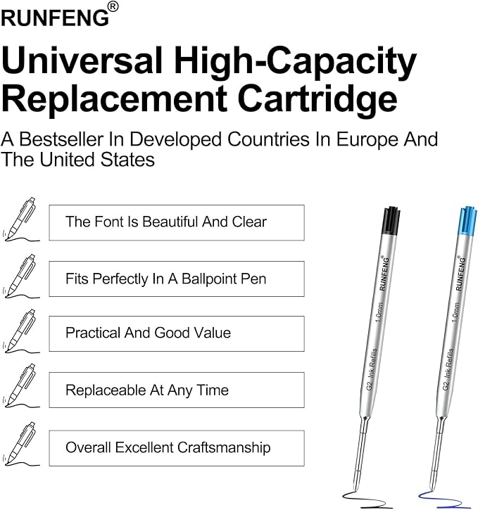 Pack of 10 Replaceable Ballpoint Pen Refills, G2 Ink Refills, 1mm Medium Point - Image 7