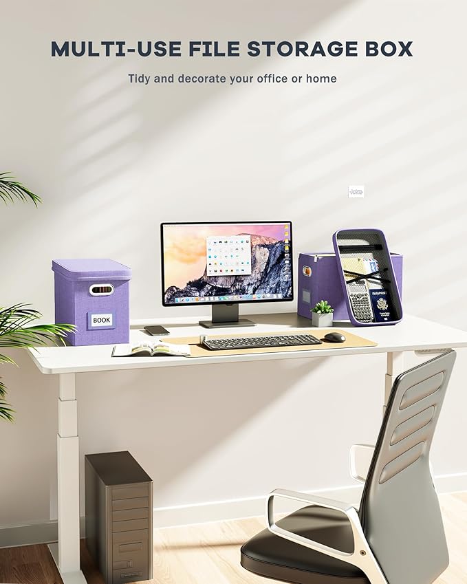 Oterri File Organizer Box with Lid, Hanging Filing File Box with Mesh Pocket, Document Organizer Box for Letter Files, Portable Storage Box with Smooth Sliding Rail for Office&Home (1 PCS, Lavender)-DeskLoop Office