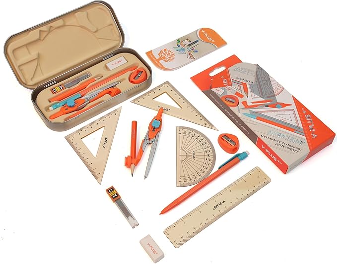 YPLUS Geometry Set for Students, Math Protractor Compass with Rulers Mechanical Pencil, Box of Protactors Kit for Class Supplies and School Kids Toddler - 12 Pcs, Back to School Supplies for Kids-DeskLoop Office