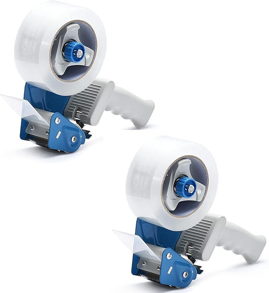 Packing Tape Dispenser Gun (2 Packs) Pacific Mailer 2 Inch Tape Gun Dispenser with 2 Inch Carton Packing Tape, Lightweight Industrial Side Loading Tape Dispenser - Blue-DeskLoop Office