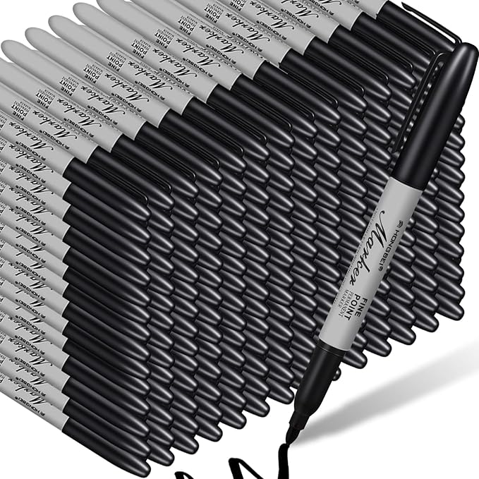 Thenshop 500 Pack Permanent Markers Bulk Black Permanent Marker Set Fine Point Pens Work on Wood, Metal, Stone, Glass-DeskLoop Office