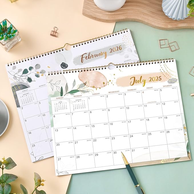 Wall Calendar 2025-2026 – Calendar 2025-2026, 11.5 x 15 In, July 2025 - December 2026, 18 Monthly Calendar, Large Block with Julian Dates, Thick Paper, Holidays, Hanging Hook, Twin-wire Binding-DeskLoop Office