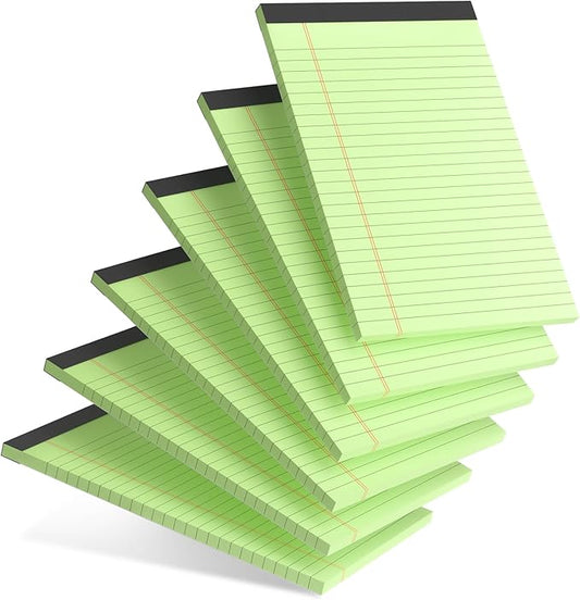 6pcs Small Note Pad 5x8 College Ruled Green Legal Pads Paper Notepads 6 Pack Study Back Writing Pads 5 x 8 Legal Pads Perforated Narrow Ruled Pads of Paper Green-DeskLoop Office