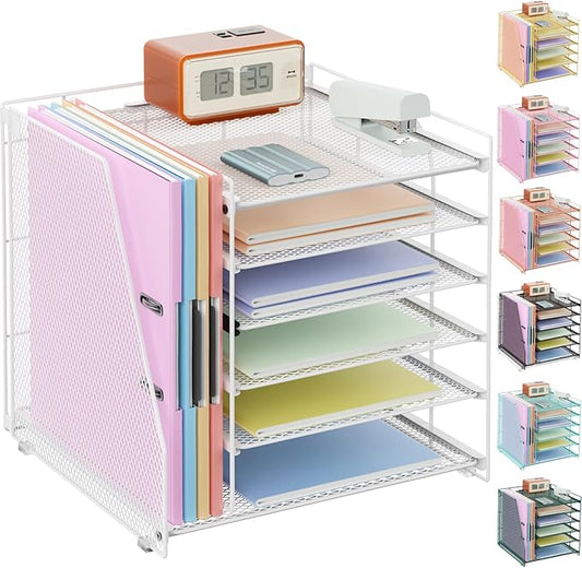Gianotter Desk Organizers and Accessories, 6-Tier Paper Organizer with Magazine Rack, Office Desk Accessories & Workspace (White)-DeskLoop Office
