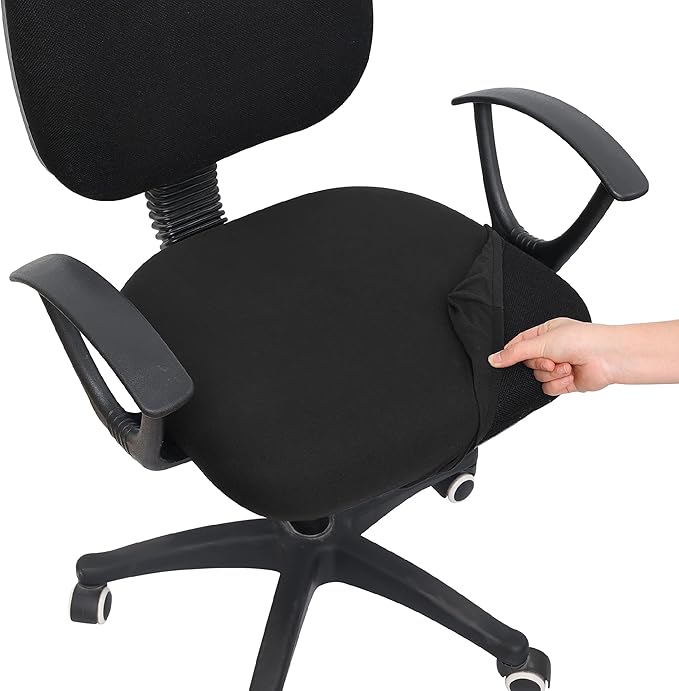 Smiry Printed Office Computer Chair Seat Covers, Stretch Fit Universal Desk Rotating Chair Cover Washable Removable Seat Cushion Protectors - Black-DeskLoop Office