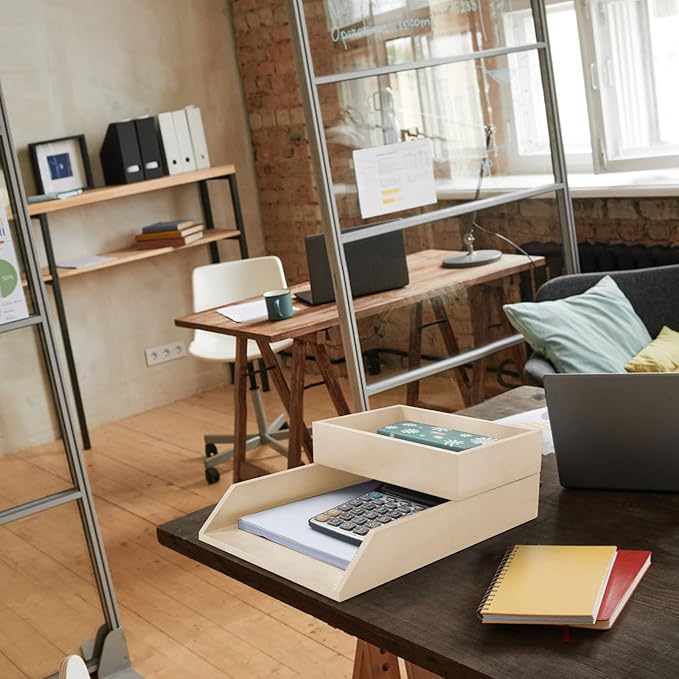 2-Tier Wood Letter Tray Wooden Desk Organizer Letter-Size Tray Magnetic Paper Document File Organizer for Office Supplies Collection Folders Notebooks Desktop Workspace Holder-DeskLoop Office