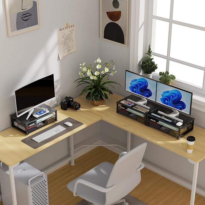 gianotter Computer Monitor Stand Riser, Desk Organizers and Accessories with Drawer, Office Desk Accessories & Workspace Desktop Organizers Storage for Classroom Office Supplies (Black)-DeskLoop Office