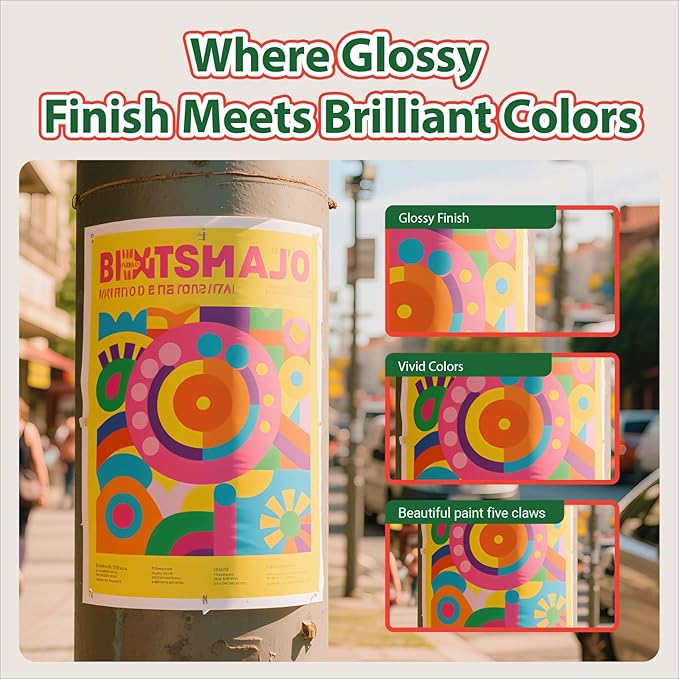 Uinkit Glossy Photo Paper 13x19inches100 Sheets 180Gsm 48lbs Professional Glossy Photographic Paper Compatible with Inkjet Printer Use DYE INK 180GSM-DeskLoop Office