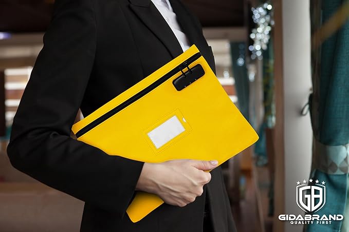 Yellow Notary Bag with Lock | 14x11 inch | Zipper Supplies Bag | Locking Document Case for Notary Kit, Stamp, Embosser, Ink Pad, and Valuables-DeskLoop Office