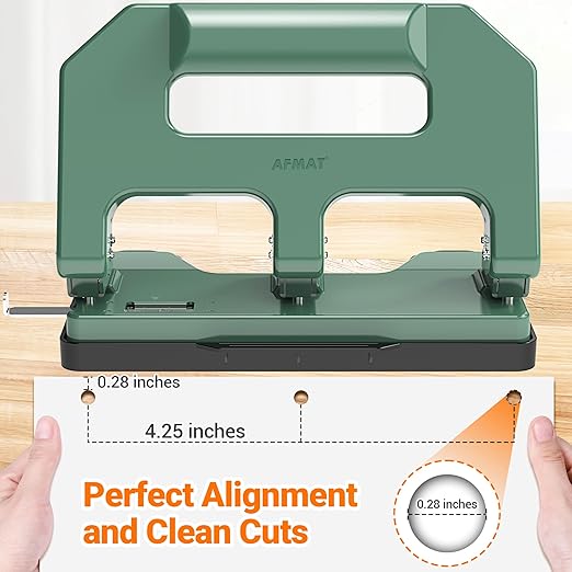 3 Hole Punch Heavy Duty, AFMAT 3 Hole Puncher for Binder, 10000+ Punching Times, 40-Sheet Three Hole Punch, Metal Hole Puncher 3 Ring, 50% Reduced Effort, Bulit-in S.S. Paper Guide, Green-DeskLoop Office