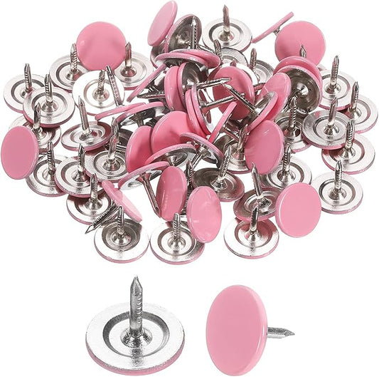 uxcell 60Pcs Upholstery Tacks, 11mmx10mm Flat Head Thumb Tack Decorative Furniture Nails Push Pins for Furniture Sofa Headboards, Pink-DeskLoop Office