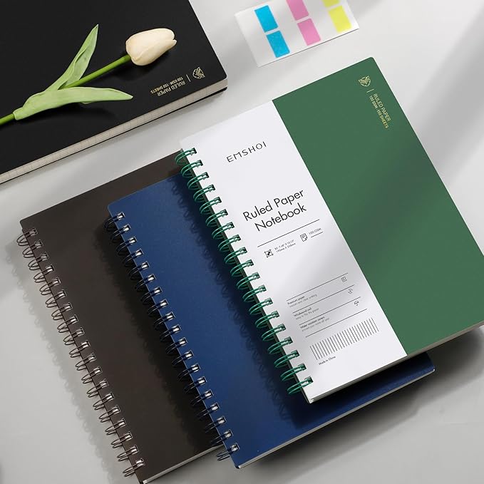 EMSHOI A5 Spiral Notebook College Ruled Lined Journal, Small 5.7" X 8.22", 300 Pages/150 Sheets, 100gsm Thick Paper, Waterproof Hardcover, for Office School Women Men Work Writing Notes, Blue-DeskLoop Office