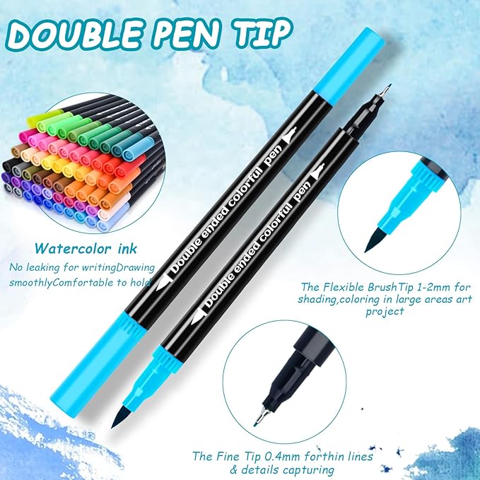 60 Colors Dual Markers Brush Pens, Art Markers Colored Pens for Adult Coloring Books, Brush and Fine Point Dual Tip Artist Colored Marker Set for Drawing Adult Coloring Hand Lettering-DeskLoop Office