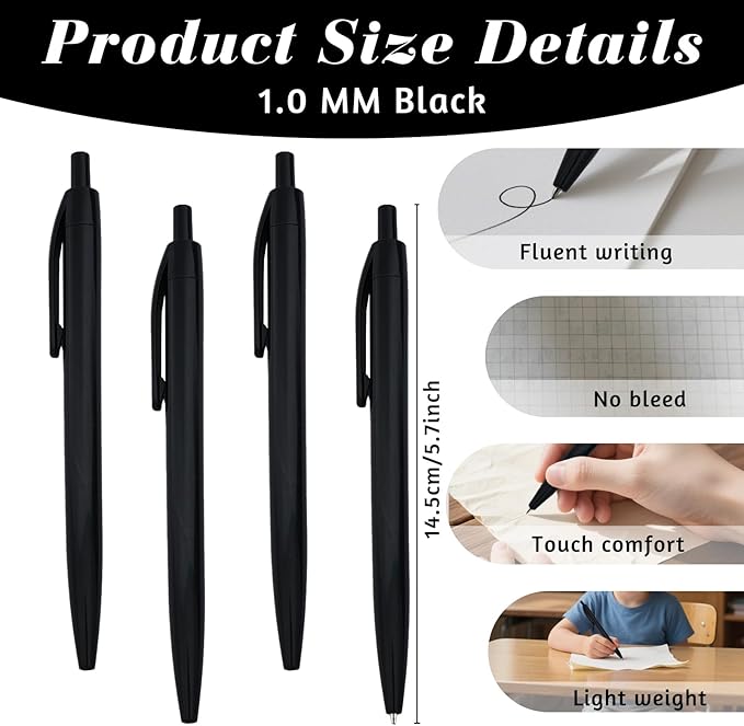 100 Pack Pens Bulk Retractable Ballpoint Pens No Bleed Black Barrel Click Pen Smooth Ink Medium Point Pen for Office Home School Supplies 1.0MM Black Ink-DeskLoop Office